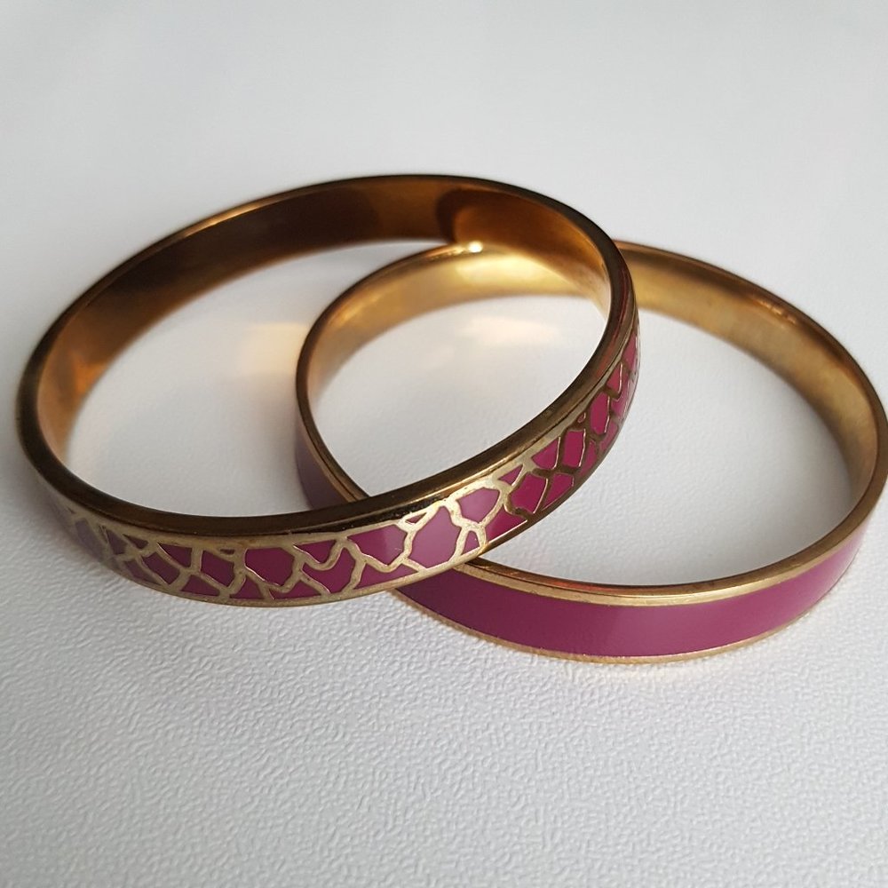 2PC Solid Brass Purple Bangle Bracelets